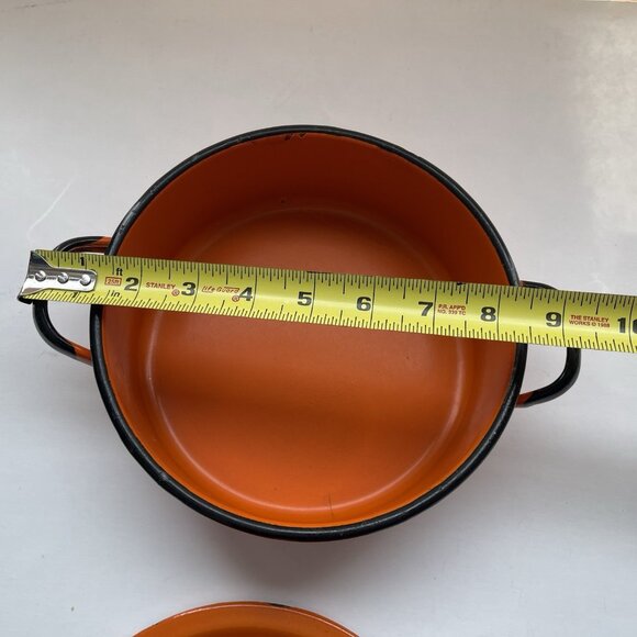 Huta Silesia Pan Lid Enamelware Orange Poland 18 Farmhouse Camping MCM Vintage - Picture 8 of 16